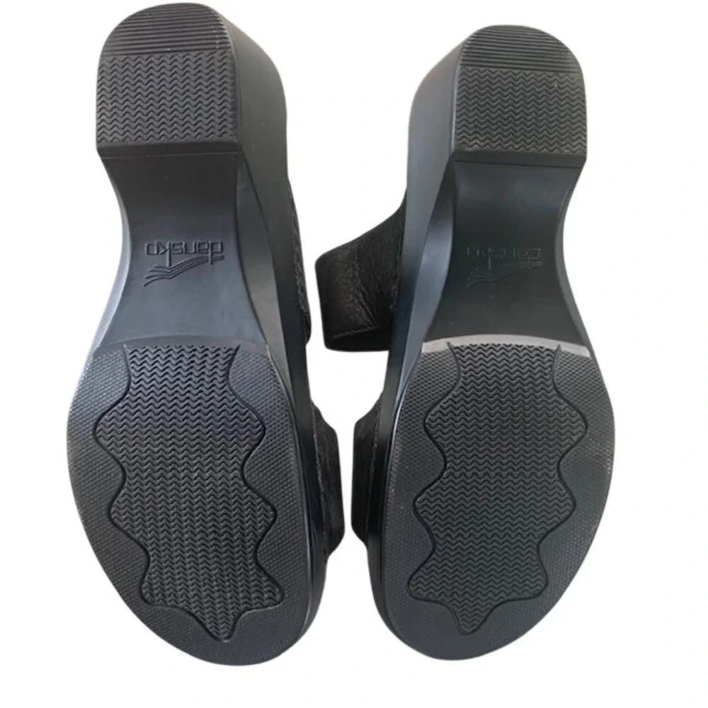 Dansko Leather Double Strap Comfort Slide Sandals Black Wedge EU 43 Clogs